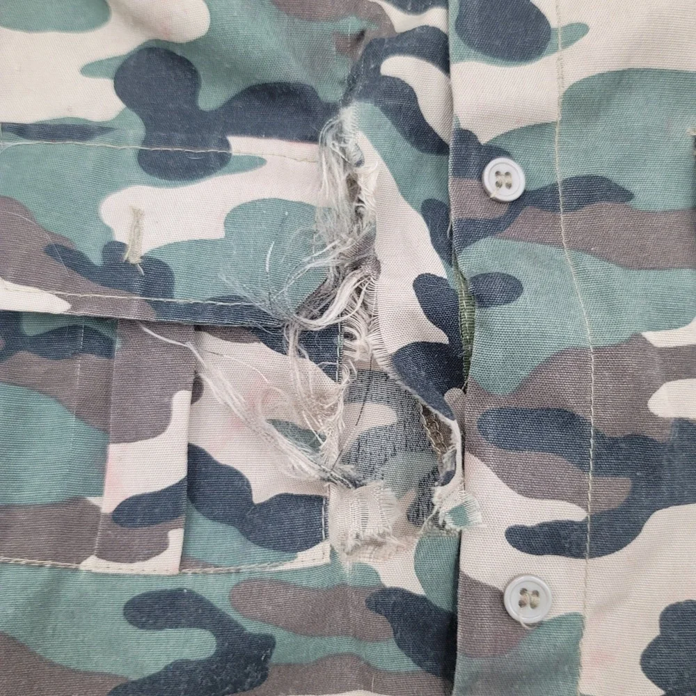 Kids Camo Zombie Army Costume Shirt Tattered Distressed Halloween Top Woodland
